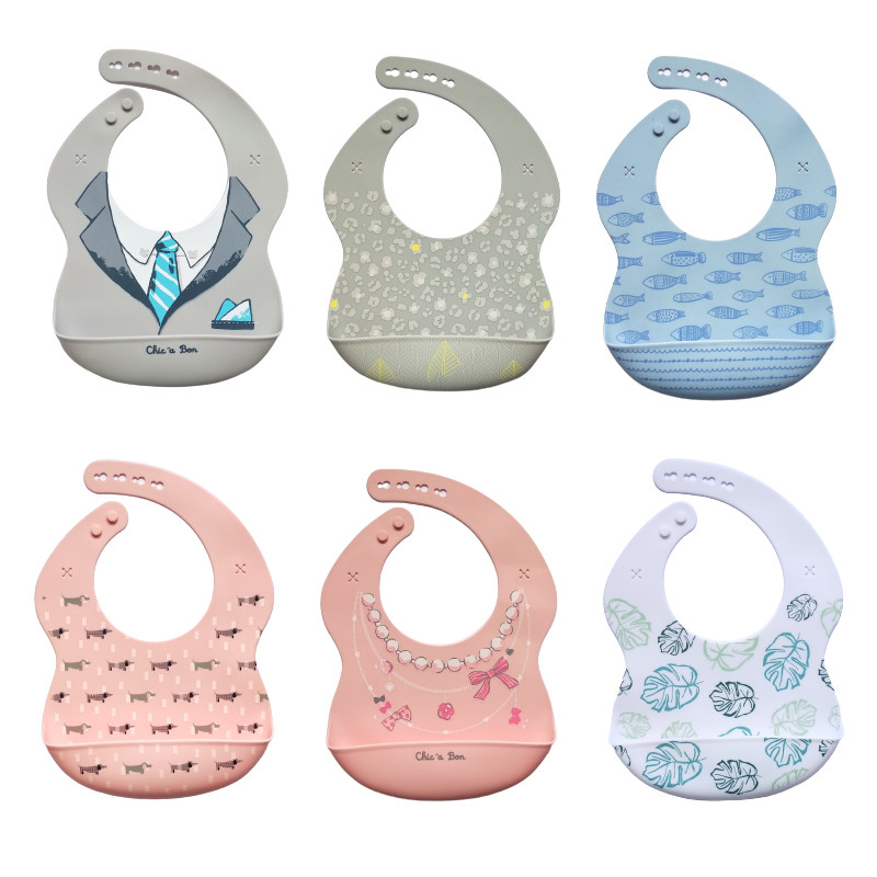 Printing Bpa Free Soft Feeding Custom Baberos De Pacifier Kids Silicona Waterproof Bib Silicone Baby Bib Set